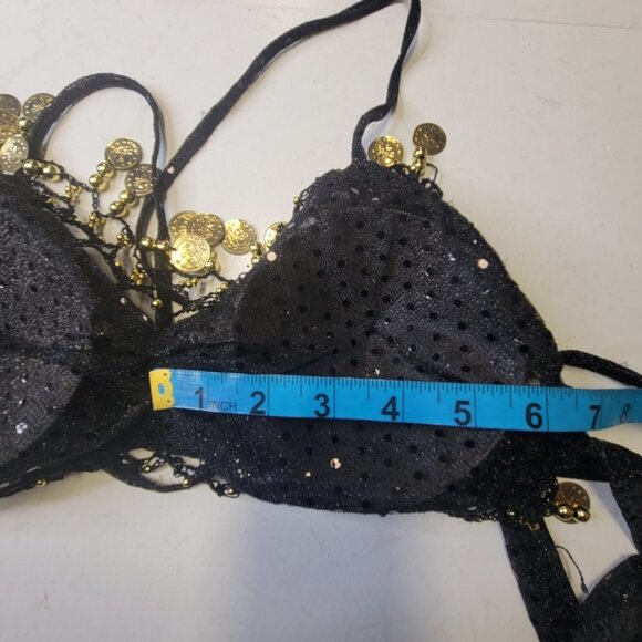 Black BellyDance Top with Gold Coin Tassels NEW - Picture 8 of 8